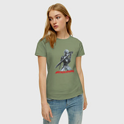 Футболка хлопковая женская Райден из Metal Gear Rising с мечом, цвет: авокадо — фото 2