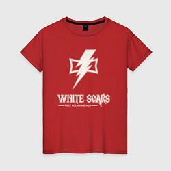 Футболка хлопковая женская Белые шрамы лого винтаж, цвет: красный