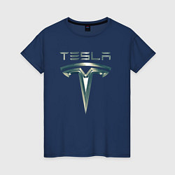 Женская футболка Tesla Logo Тесла Логотип Карбон