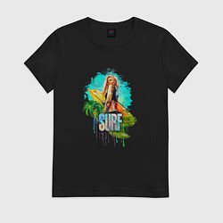 Женская футболка Surf - девушка с доской для серфинга