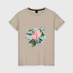 Женская футболка Нежный жасмин с яркими акварельными пятнами