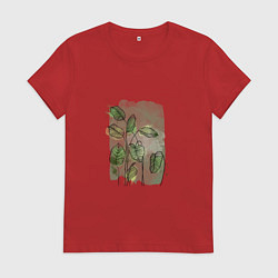 Женская футболка Нежные листья на акварельном фоне