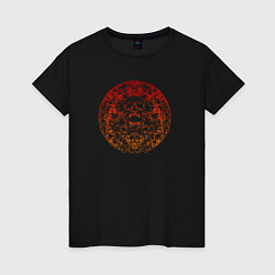 Футболка хлопковая женская Skull red orange gradient, цвет: черный