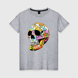 Футболка хлопковая женская Art cool skull, цвет: меланж
