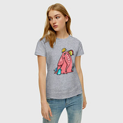 Футболка хлопковая женская Розовая слоника со слонятами, цвет: меланж — фото 2