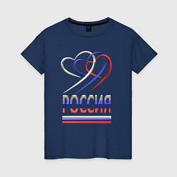 Женская футболка Россия: триколор и три сердца