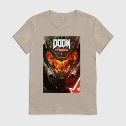 Футболка хлопковая женская Doom eternal - poster, цвет: миндальный