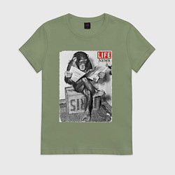 Футболка хлопковая женская LIFE NEWS:monkeys, цвет: авокадо