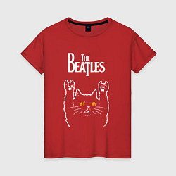 Футболка хлопковая женская The Beatles rock cat, цвет: красный