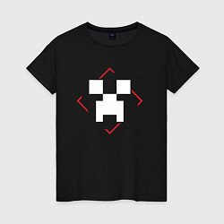 Футболка хлопковая женская Символ Minecraft в красном ромбе, цвет: черный