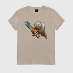 Женская футболка Бобер с бензопилой