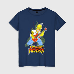 Футболка хлопковая женская Гомер - рок гитарист, цвет: тёмно-синий