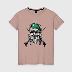 Женская футболка Военный череп с оружием