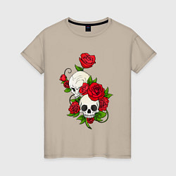 Женская футболка Розы окутывают два черепа