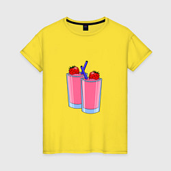 Футболка хлопковая женская Два бокала с коктейлем, цвет: желтый