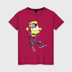 Футболка хлопковая женская Барт Симпсон в прыжке, цвет: маджента