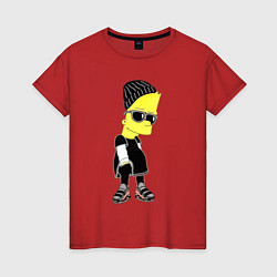 Футболка хлопковая женская Барт Симпсон в тёмных очках, цвет: красный
