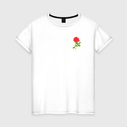 Футболка хлопковая женская Красная рисованная роза, цвет: белый