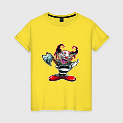 Футболка хлопковая женская Злой клоун с топором, цвет: желтый