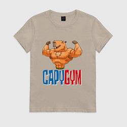 Футболка хлопковая женская CapyGYM - лучший бодибилдинг, цвет: миндальный