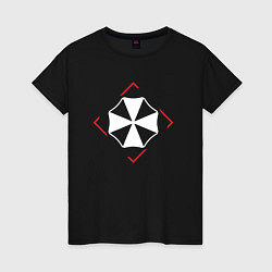 Футболка хлопковая женская Символ Resident Evil в красном ромбе, цвет: черный