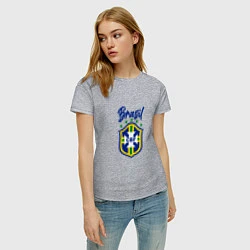 Футболка хлопковая женская Brasil Football, цвет: меланж — фото 2