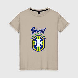 Футболка хлопковая женская Brasil Football, цвет: миндальный