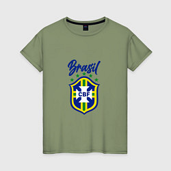 Футболка хлопковая женская Brasil Football, цвет: авокадо