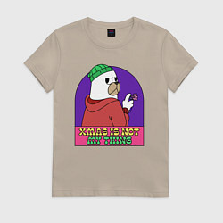 Футболка хлопковая женская Xmas is not my thing, цвет: миндальный
