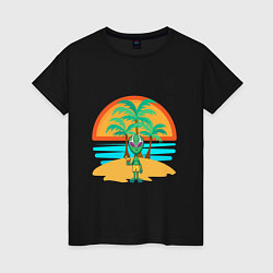 Футболка хлопковая женская Пришелец на пляже, цвет: черный