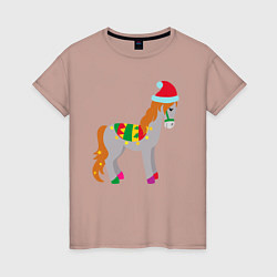Футболка хлопковая женская Праздничная лошадкa, цвет: пыльно-розовый