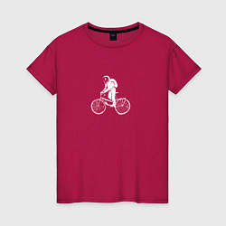 Футболка хлопковая женская По космосу на велосипеде, цвет: маджента