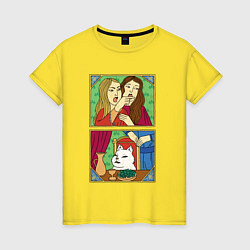 Женская футболка Женщина кричит на кота - Мем в средневековом стиле