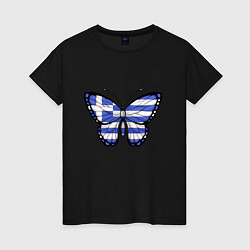 Футболка хлопковая женская Бабочка - Греция, цвет: черный