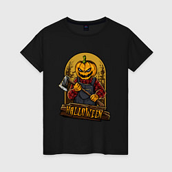 Женская футболка Хэллоуин тыква с топором