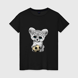 Футболка хлопковая женская Футбол - Снежный Леопард, цвет: черный