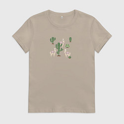 Женская футболка Три альпака среди кактусов гуляют