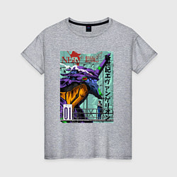 Футболка хлопковая женская EVA 01 Poster - Evangelion, цвет: меланж