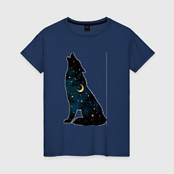 Футболка хлопковая женская Wolf howling at night, цвет: тёмно-синий