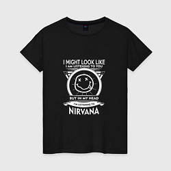 Футболка хлопковая женская Listening to NIRVANA, цвет: черный