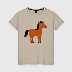 Футболка хлопковая женская Забавная лошадь, цвет: миндальный