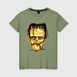 Женская футболка Франкенштейн желтый зомби
