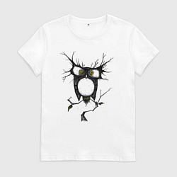 Футболка хлопковая женская Сова и безумие, цвет: белый