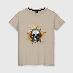 Женская футболка Череп и подсолнухи - осень