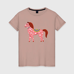 Футболка хлопковая женская Красочная лошадка, цвет: пыльно-розовый