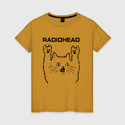 Футболка хлопковая женская Radiohead - rock cat, цвет: горчичный