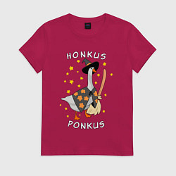 Футболка хлопковая женская Гусь волшебник, цвет: маджента