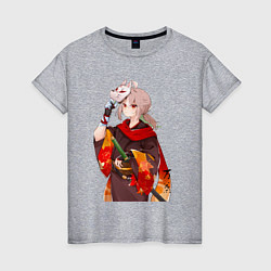 Футболка хлопковая женская Каэдэхара Кадзуха с мечом, цвет: меланж