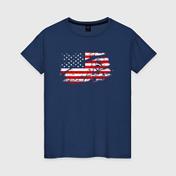 Футболка хлопковая женская Флаг США с хоккеистом, цвет: тёмно-синий