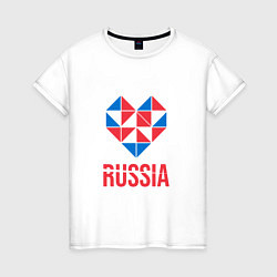 Футболка хлопковая женская Россия в моём сердце, цвет: белый